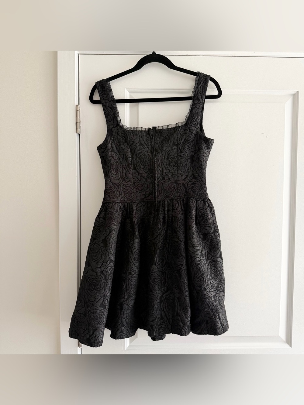 Francesca’s Black Jacquard Floral Mini Dress with Bows NWT - Picture 2 of 6